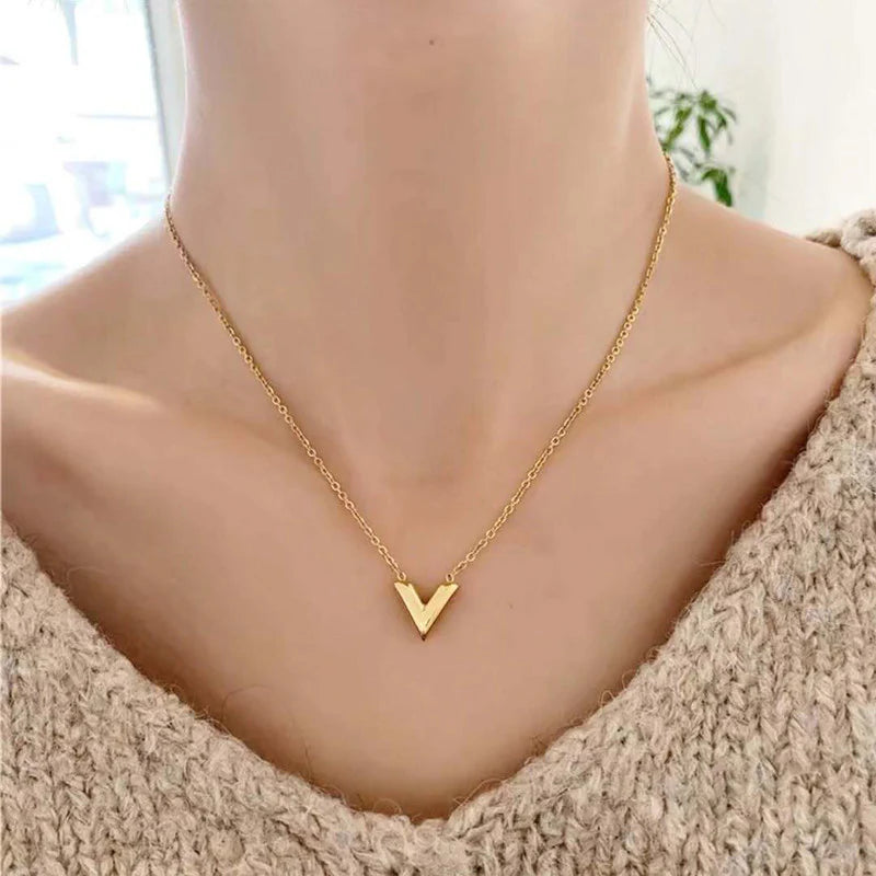 Gold Plated Stainless Steel Anti Tarnish V-Shaped Pendant