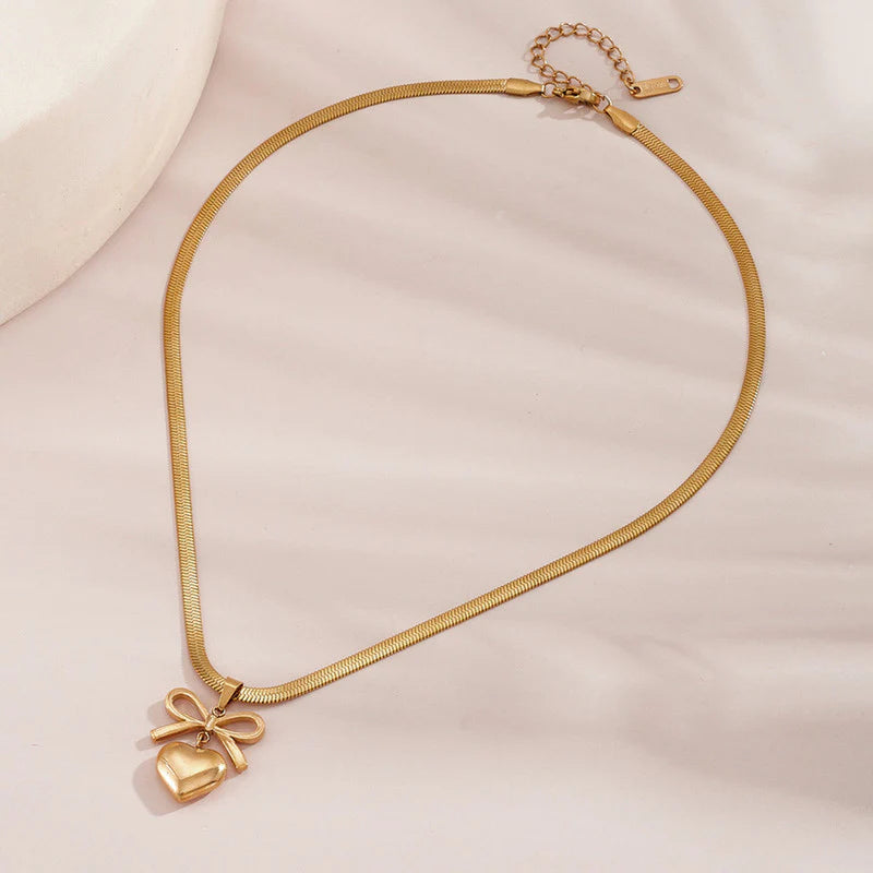 Anti Tarnish Bow Knot Heart Themed Pendant