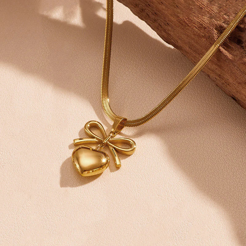 Anti Tarnish Bow Knot Heart Themed Pendant