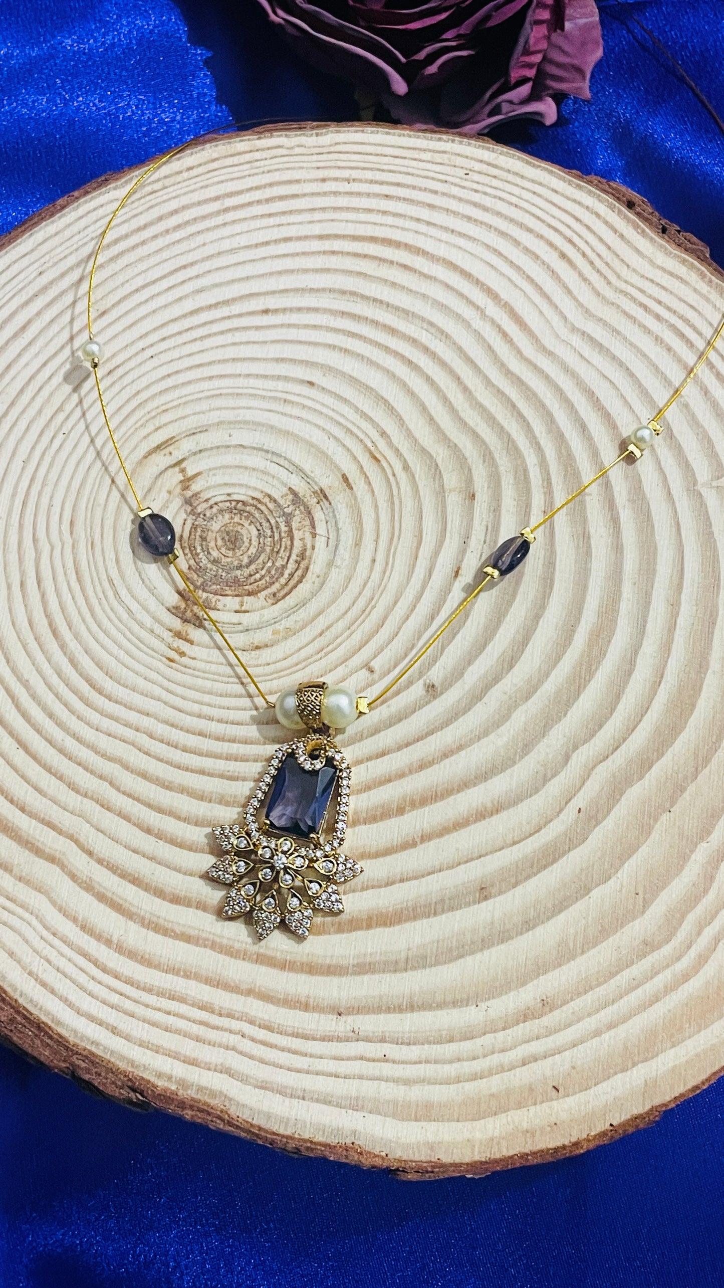 Invisible Necklace AD Half Moon Locket