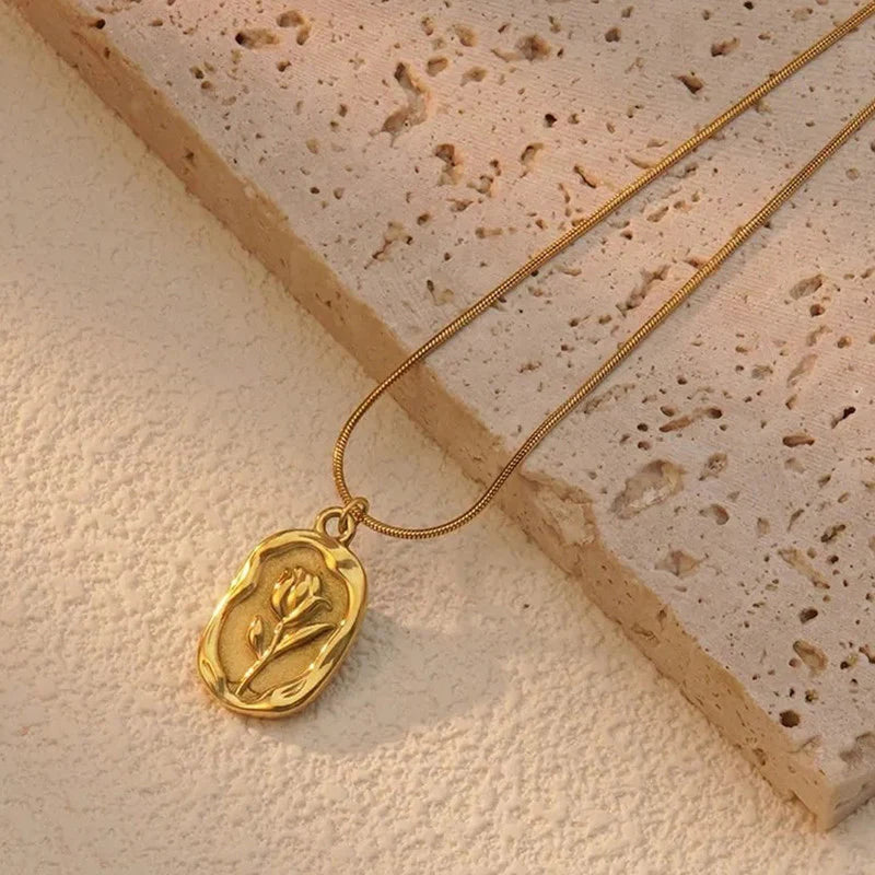 Gold Plated Anti Tarnish Rose Themed Pendant