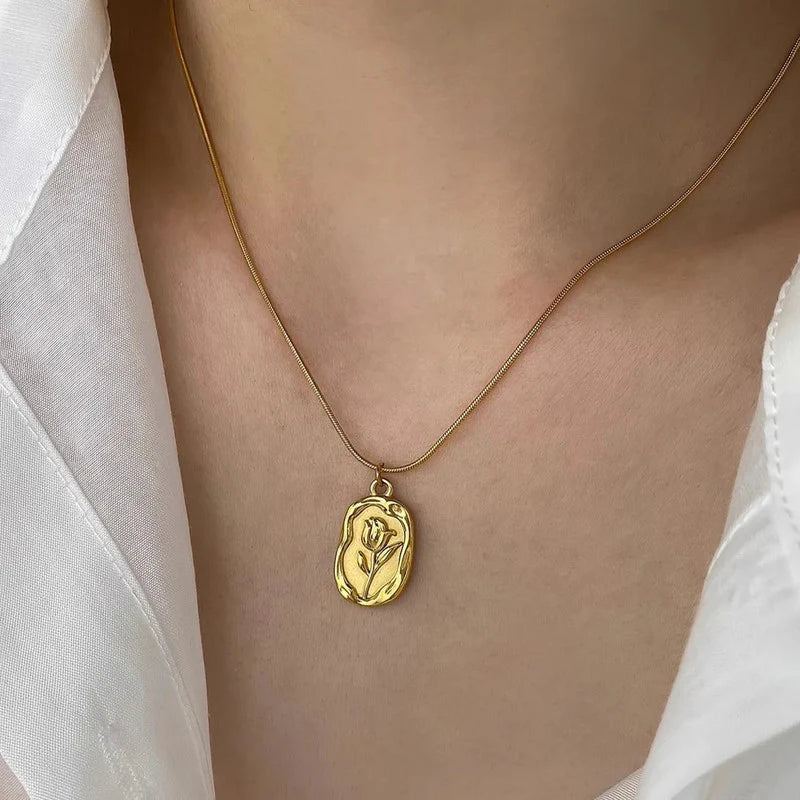 Gold Plated Anti Tarnish Rose Themed Pendant