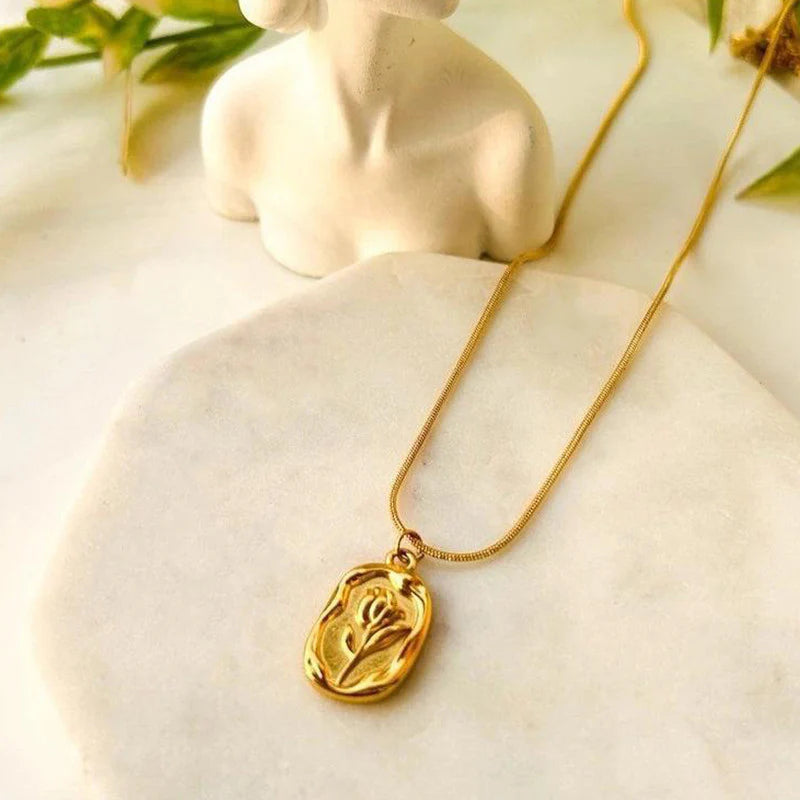 Gold Plated Anti Tarnish Rose Themed Pendant