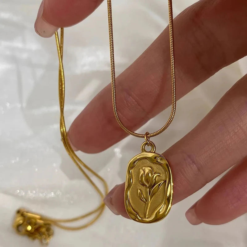 Gold Plated Anti Tarnish Rose Themed Pendant