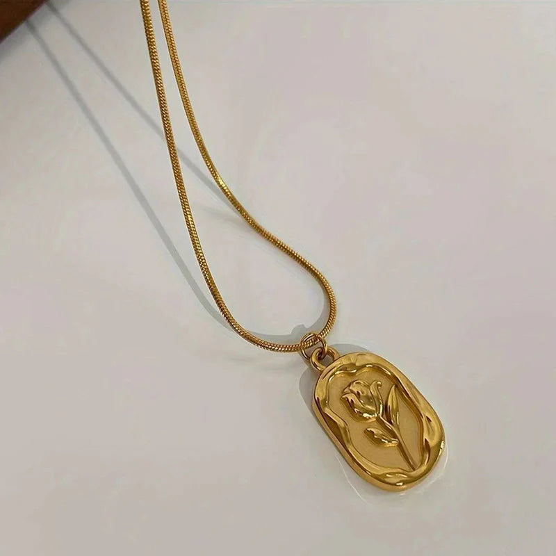 Gold Plated Anti Tarnish Rose Themed Pendant
