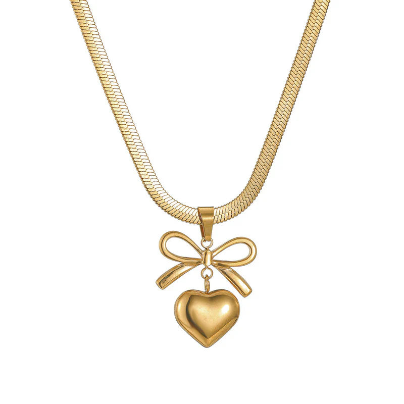 Anti Tarnish Bow Knot Heart Themed Pendant